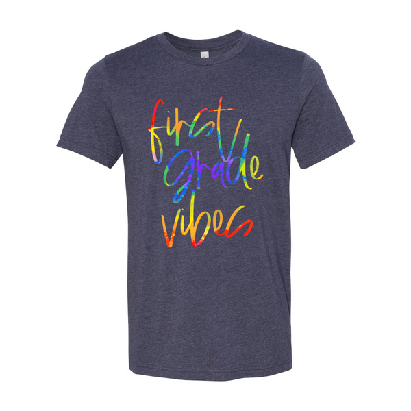 First Grade Vibes Tie Dye Font Tee